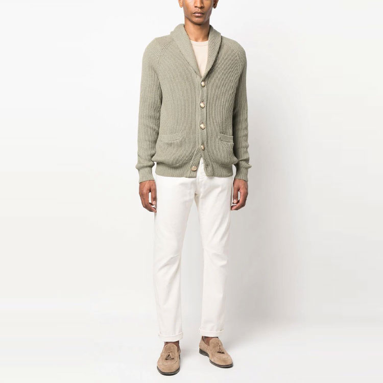 Lookbook Brunello Cucinelli SS23 橄欖綠羅紋針織單排扣開襟衫 M2W706006-CWC81