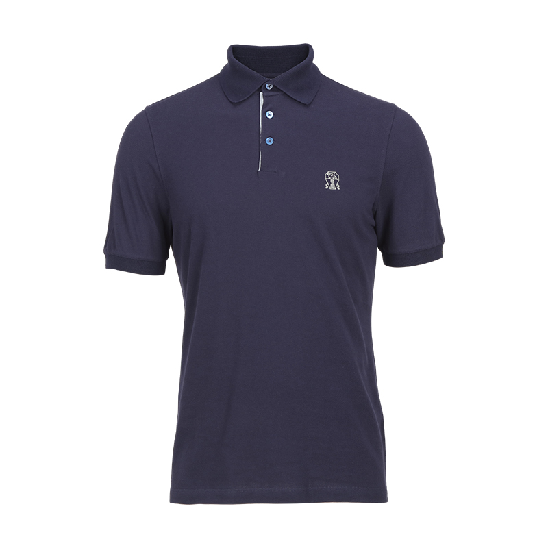 Brunello Cucinelli SS23  Solid Logo Polo Shirt Navy Blue Short Sleeve Casual M0T638765-CLB35