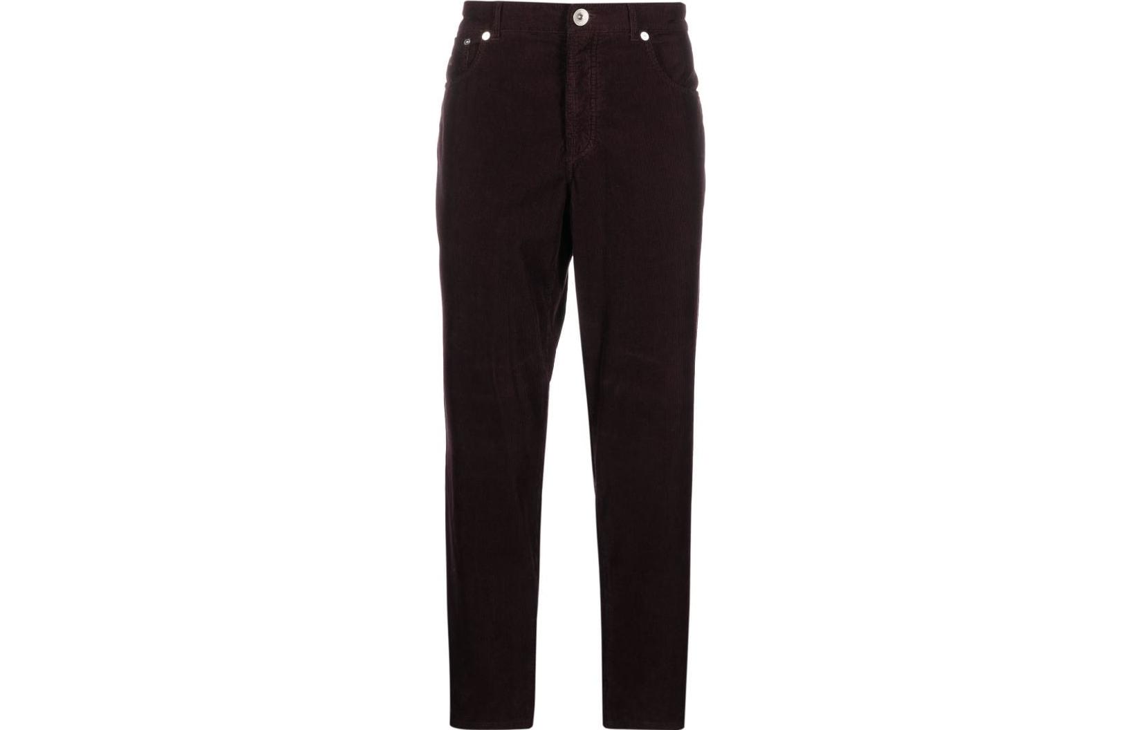 Brunello Cucinelli SS23  Solid Mid-Rise Straight Button Pants Deep Purple M279DI1780-C6296