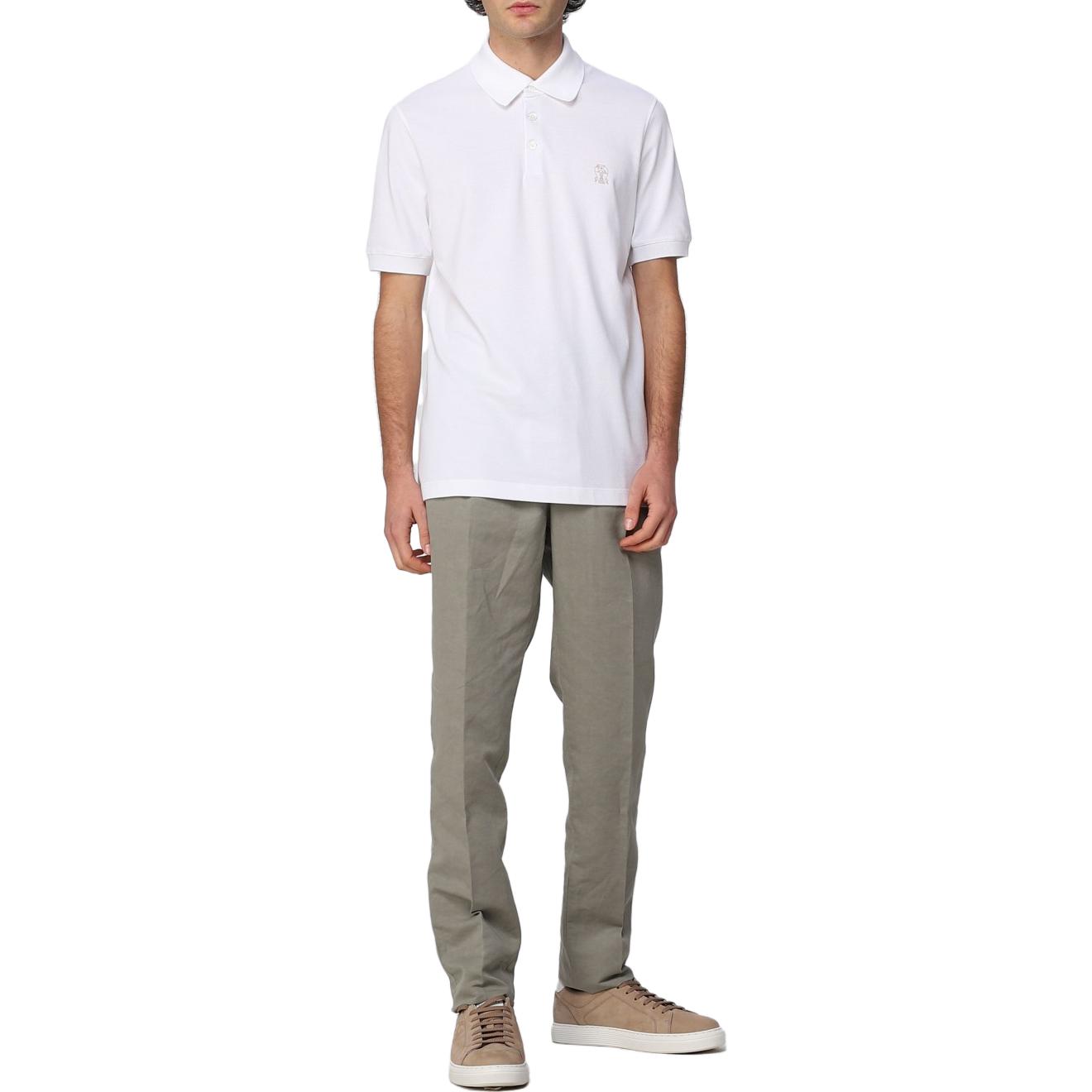 Lookbook 布鲁内罗库奇内利 SS23 白色徽标领设计 Polo 衫. M0T638765CSI87