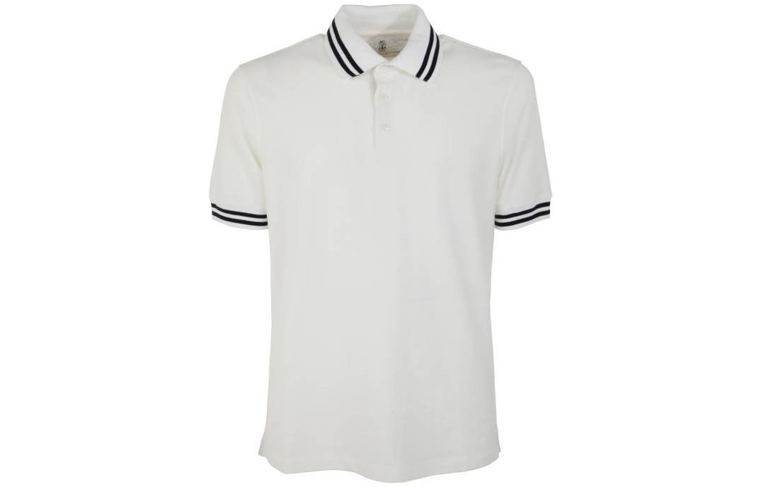 Brunello Cucinelli SS23  White Short-Sleeve Polo Shirt with Striped Trim. M0T638125092-CN738