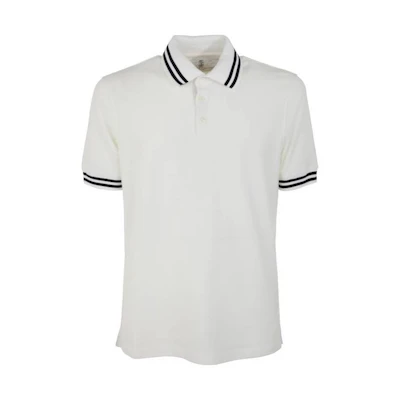 Brunello Cucinelli SS23 White Short-Sleeve Polo Shirt with Striped Trim. M0T638125092-CN738