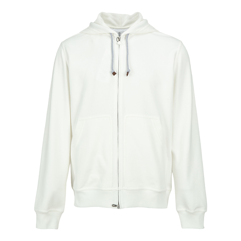 Brunello Cucinelli SS23  White Solid Double-Zip Hoodie MTU149069G-C7220