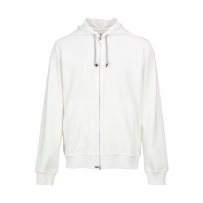 Brunello Cucinelli SS23 White Solid Double-Zip Hoodie MTU149069G-C7220