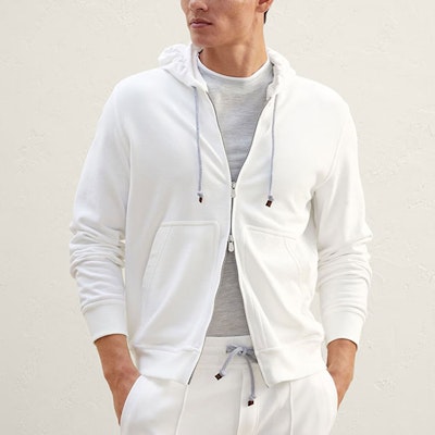 Brunello Cucinelli SS23 白色雙拉鍊連帽外套 MTU149069G-C7220 Shop Brunello Cucinelli SS23 白色雙拉鍊連帽外套 MTU149069G-C7220