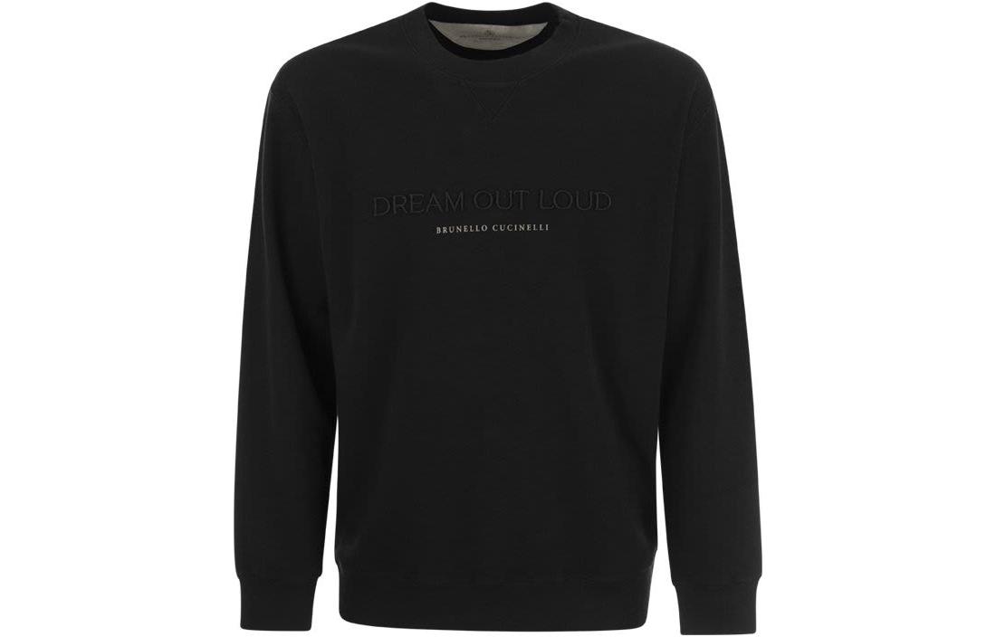Brunello Cucinelli SS23 Black Crewneck Pullover Sweatshirt with Logo Print Men M0T353441-CXD62