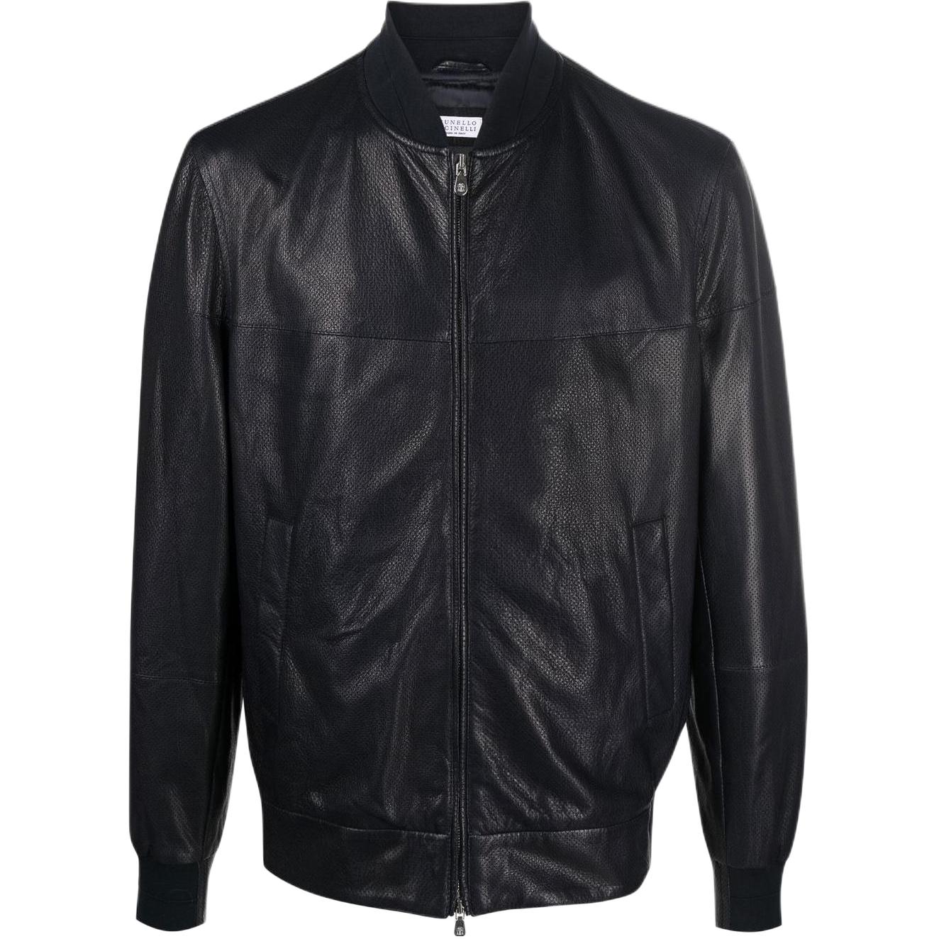 Brunello Cucinelli SS23 Black Solid Baseball Collar Slim Jacket MPMUF1928C8410