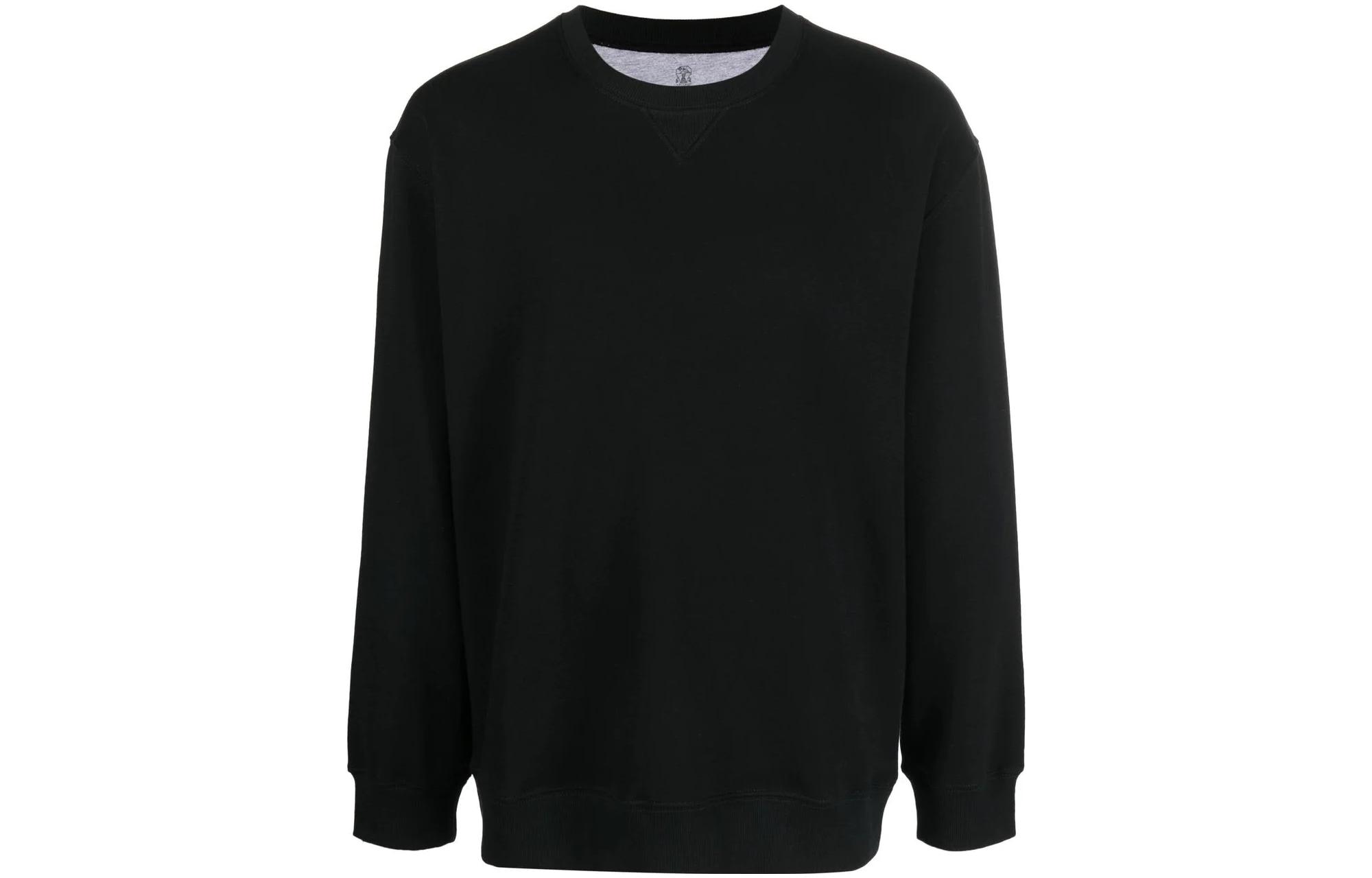 Brunello Cucinelli SS23 Black Solid Crewneck Long-Sleeve Pullover Sweater M0T359011G-C101