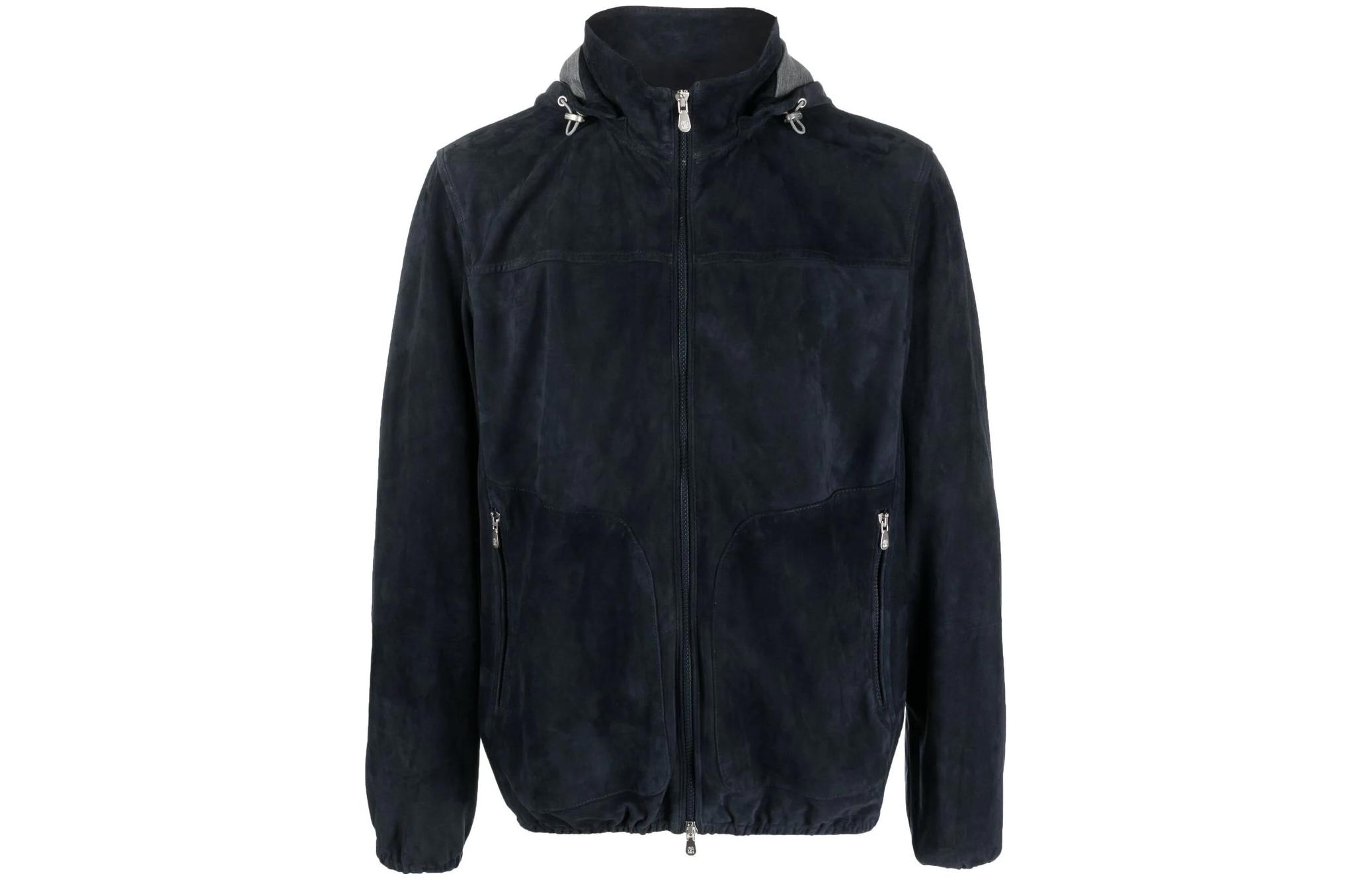 Brunello Cucinelli SS23 Black Suede Zip-Up Hooded Jacket MPCLL1918-CAT02