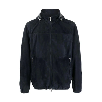 Brunello Cucinelli SS23 Black Suede Zip-Up Hooded Jacket MPCLL1918-CAT02