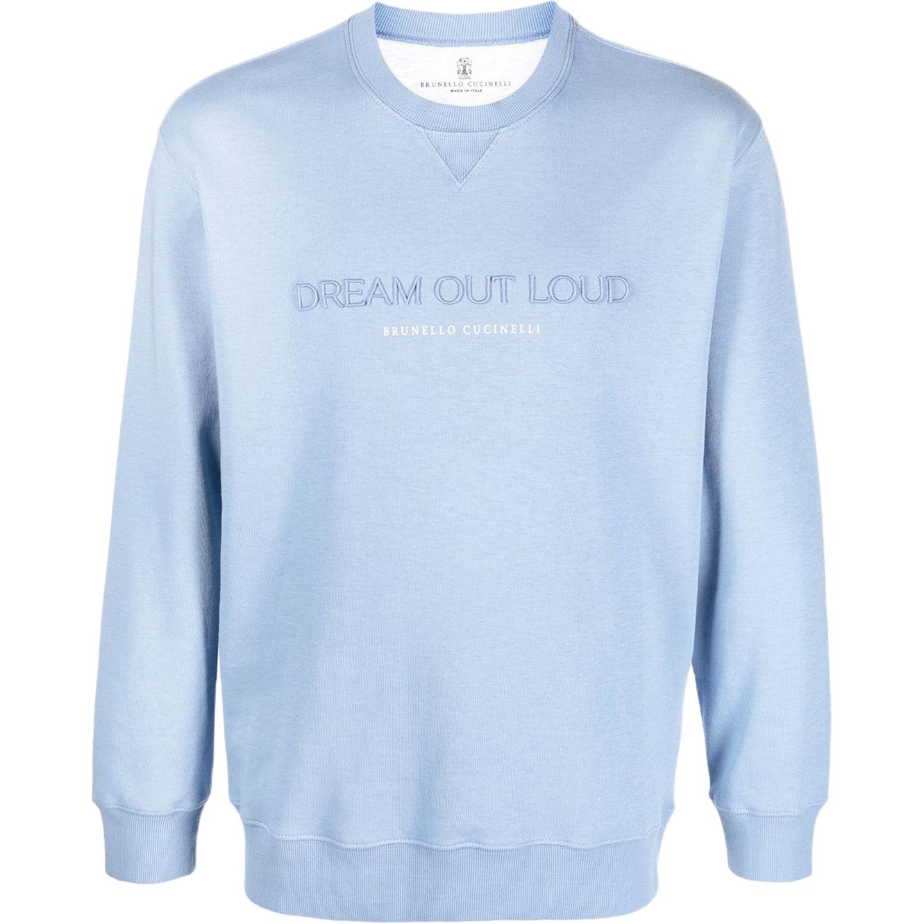 Brunello Cucinelli SS23 Blue Crewneck Pullover Sweatshirt with Letter Print Mens M0T353441-CCV04