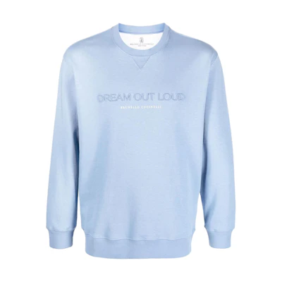 Brunello Cucinelli SS23 Blue Crewneck Pullover Sweatshirt with Letter Print Mens M0T353441-CCV04