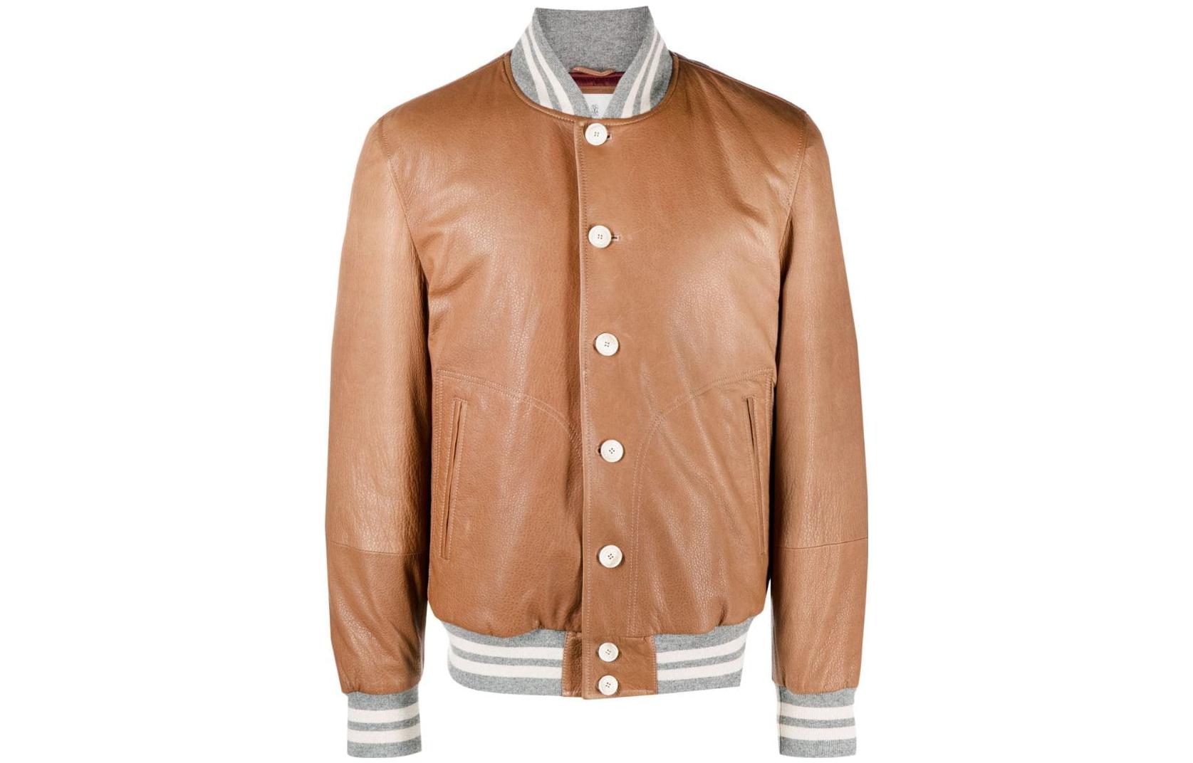 Brunello Cucinelli SS23 Caramel Brown Striped Patchwork Blazer Jacket MPMUP1958-CFI29