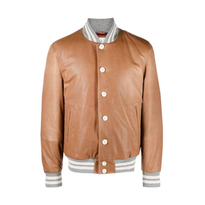 Brunello Cucinelli SS23 Caramel Brown Striped Patchwork Blazer Jacket MPMUP1958-CFI29