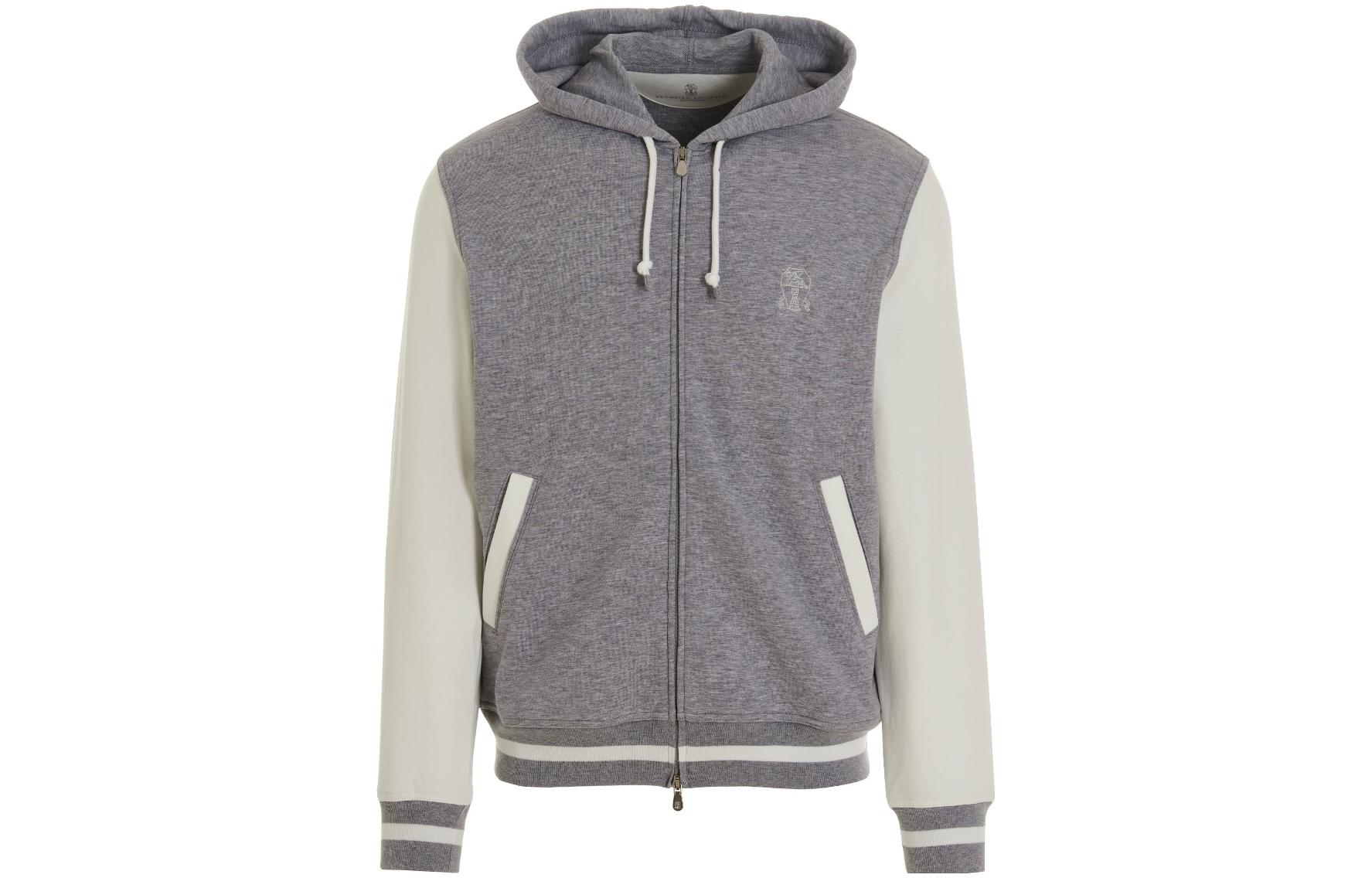 Brunello Cucinelli SS23 Colorblock Logo Hoodie Zip-Up Sweatshirt Men Grey M0T359042G-CB553
