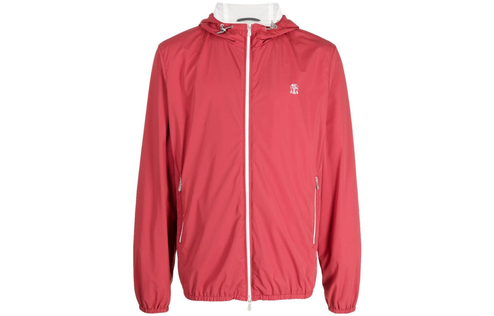 Brunello Cucinelli SS23 Coral Red Embroidered Logo Long Sleeve Jacket MM40A7439G-CGS67