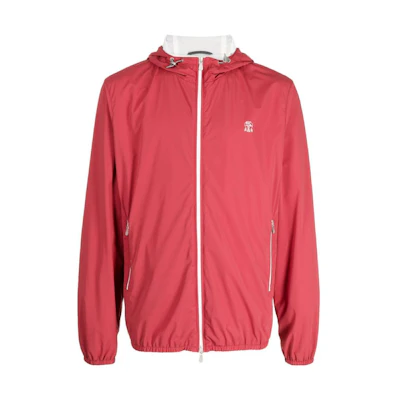 Brunello Cucinelli SS23 Coral Red Embroidered Logo Long Sleeve Jacket MM40A7439G-CGS67