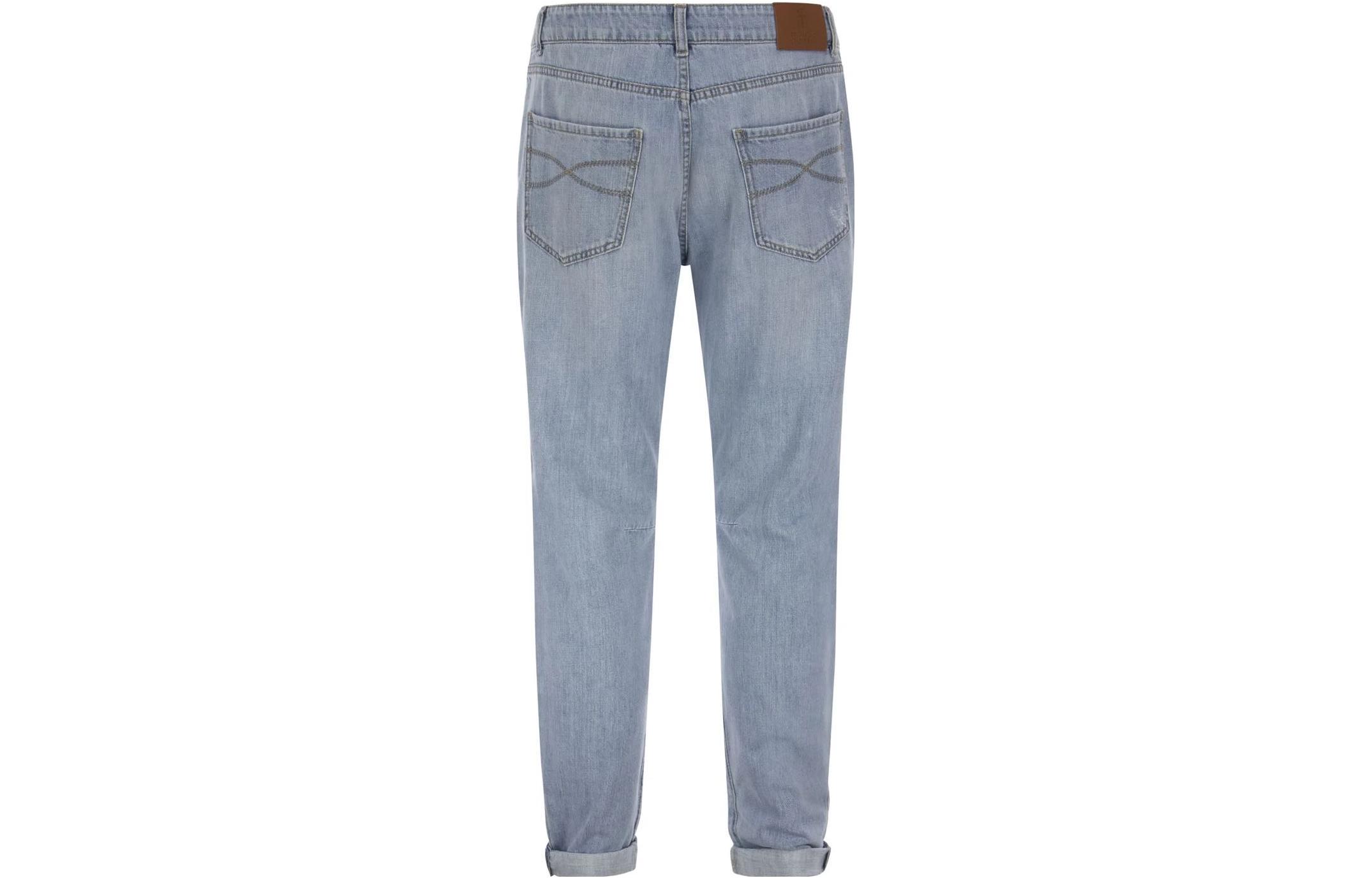 Lookbook Brunello Cucinelli SS23 Jeans Lelaki Denim Tirus Distressed. M0Z37X2340-C1469