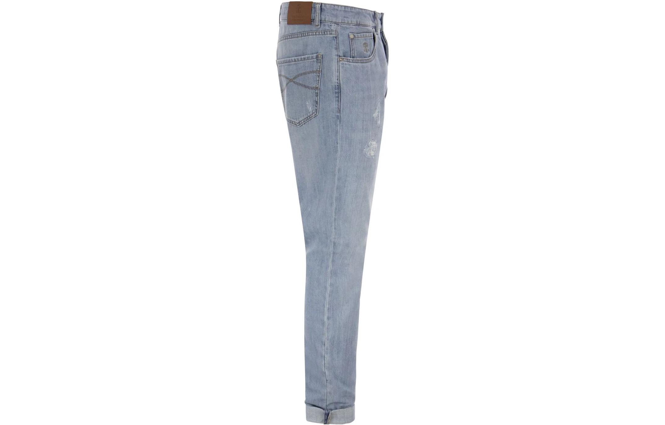 Shop Brunello Cucinelli SS23 Jeans Lelaki Denim Tirus Distressed. M0Z37X2340-C1469
