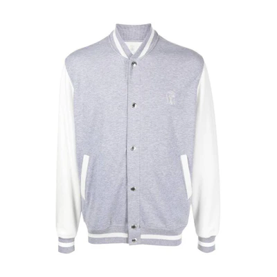 Brunello Cucinelli SS23 Embroidered Logo Bomber Jacket Cold Gray - Long Sleeve M0T359022G-CB553