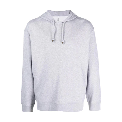 Brunello Cucinelli SS23 Gray Solid Drawstring Hoodie Pullover M0T353450-C9300