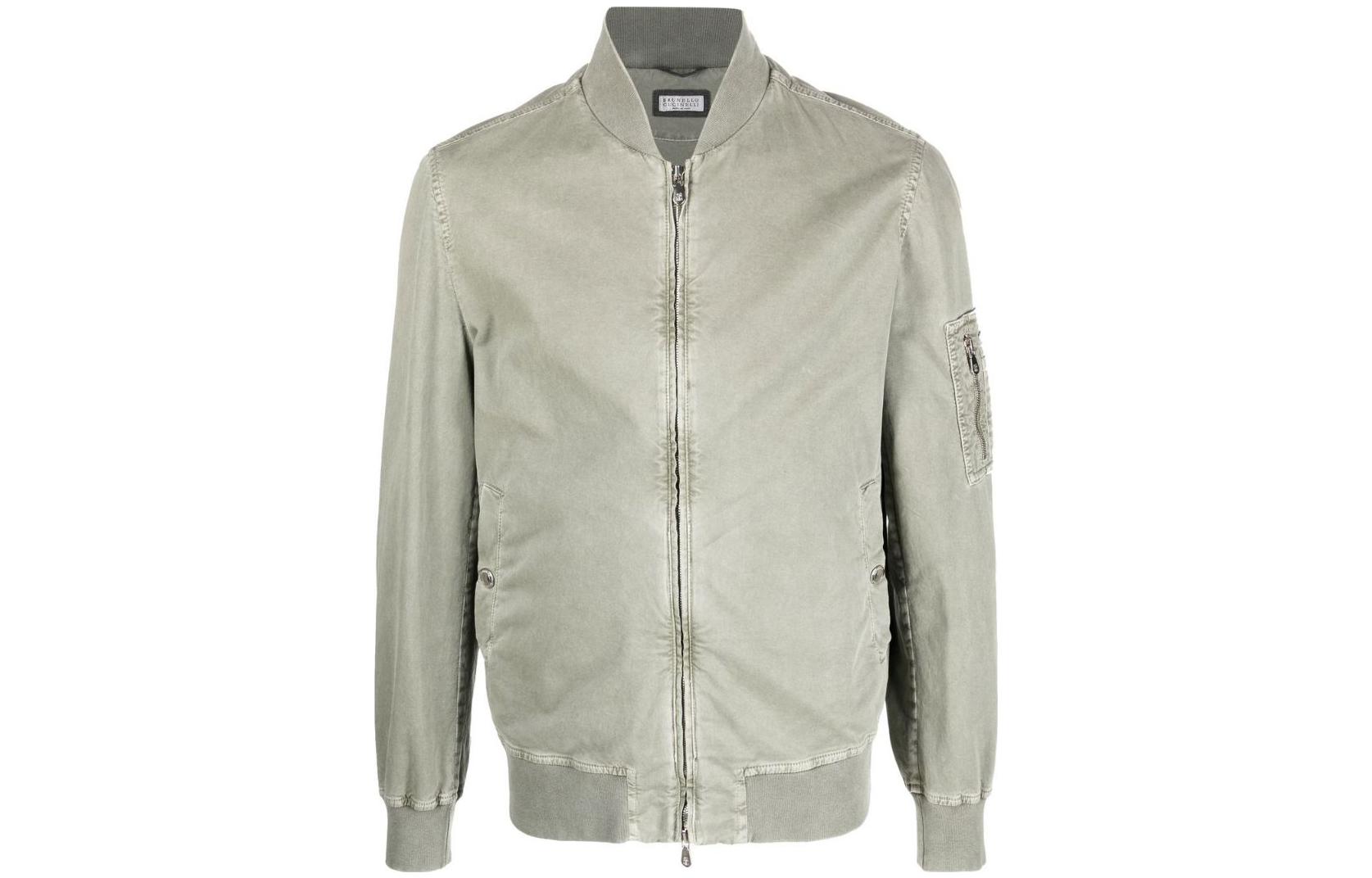 Brunello Cucinelli SS23 Green Solid Zip-Up Bomber Jacket MA0816499-C6269