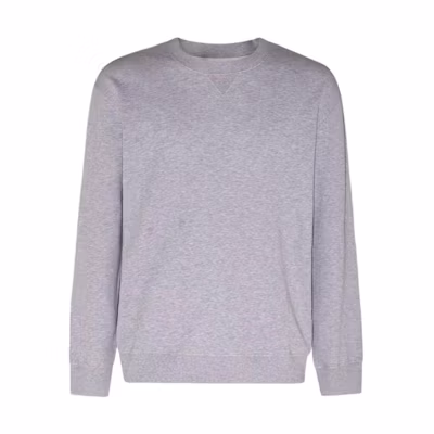 Brunello Cucinelli SS23 Grey Solid Crewneck Pullover Sweatshirt M0T359011G-C9300