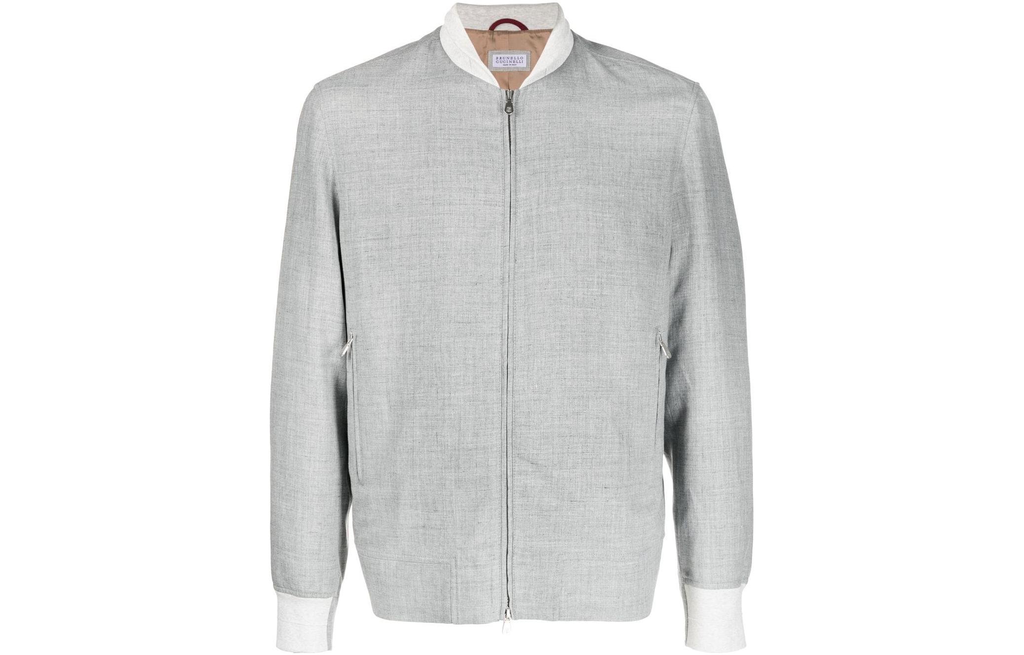 Brunello Cucinelli SS23 Grey Solid Zip-Up Bomber Jacket MW4946872-CWT67