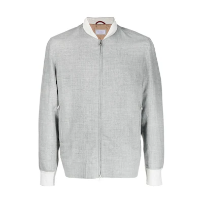 Brunello Cucinelli SS23 Grey Solid Zip-Up Bomber Jacket MW4946872-CWT67