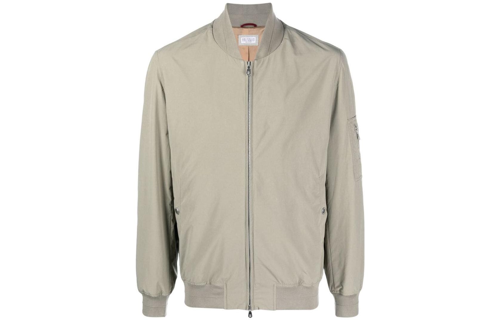 Brunello Cucinelli SS23 Khaki Green Zip-Up Bomber Jacket Long Sleeve MD4796496-CTB14