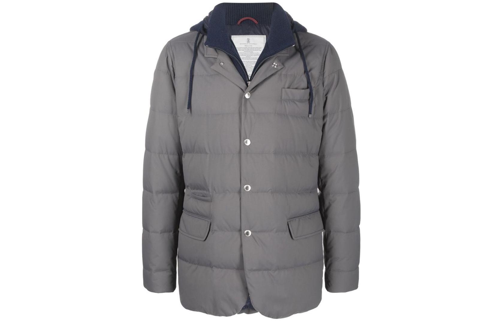 Brunello Cucinelli SS23 Layered Hooded Down Jacket Coat Men’s Charcoal Gray MM45A7336G-CSR20