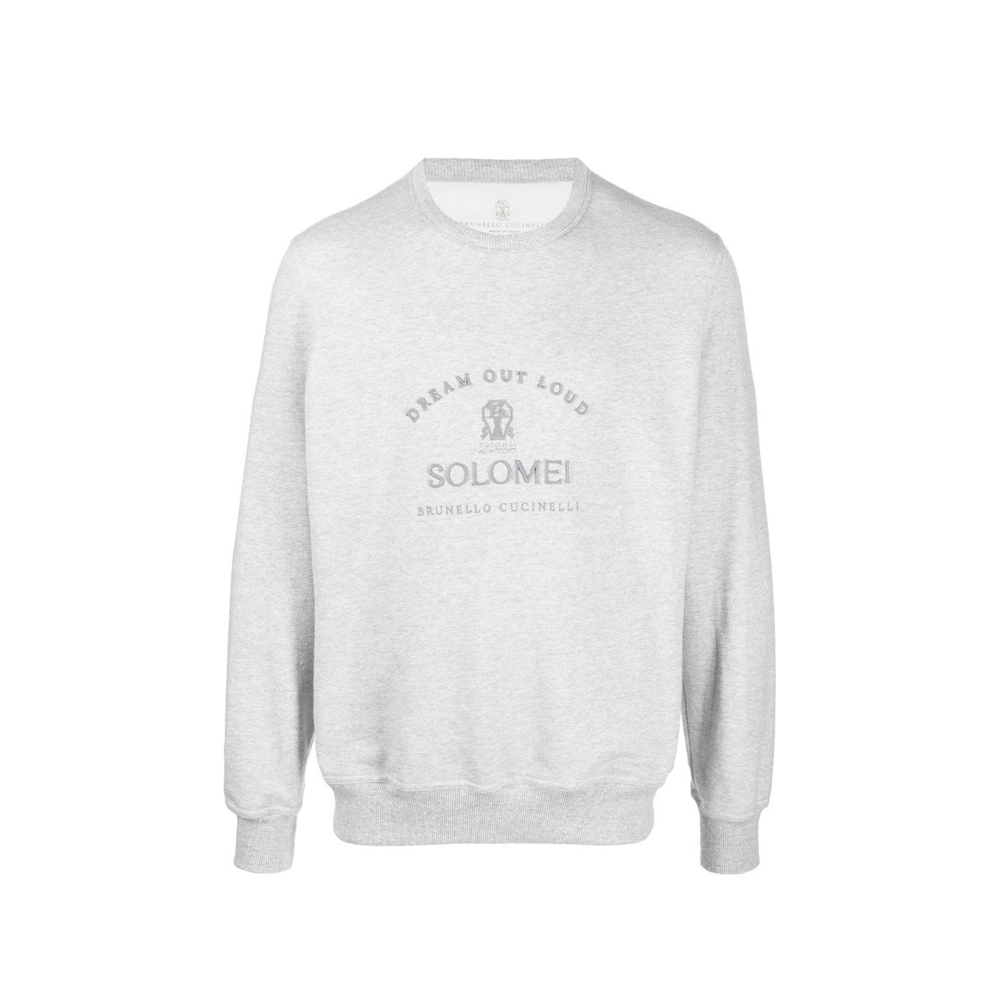 Brunello Cucinelli SS23 Letter Print Crewneck Long-Sleeve Sweatshirt Grey Men MTU103100G-C3399