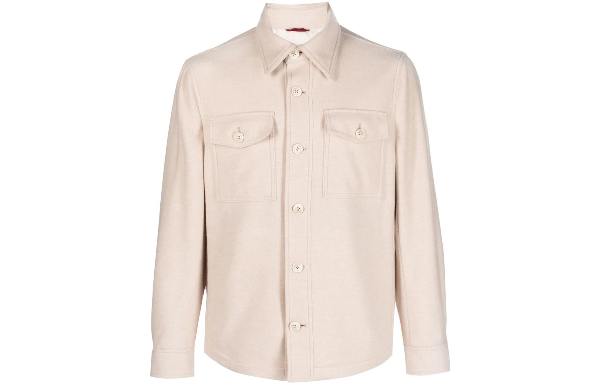 Brunello Cucinelli SS23 Light Beige Long-Sleeve Shirt Jacket MT4976891-CXB72