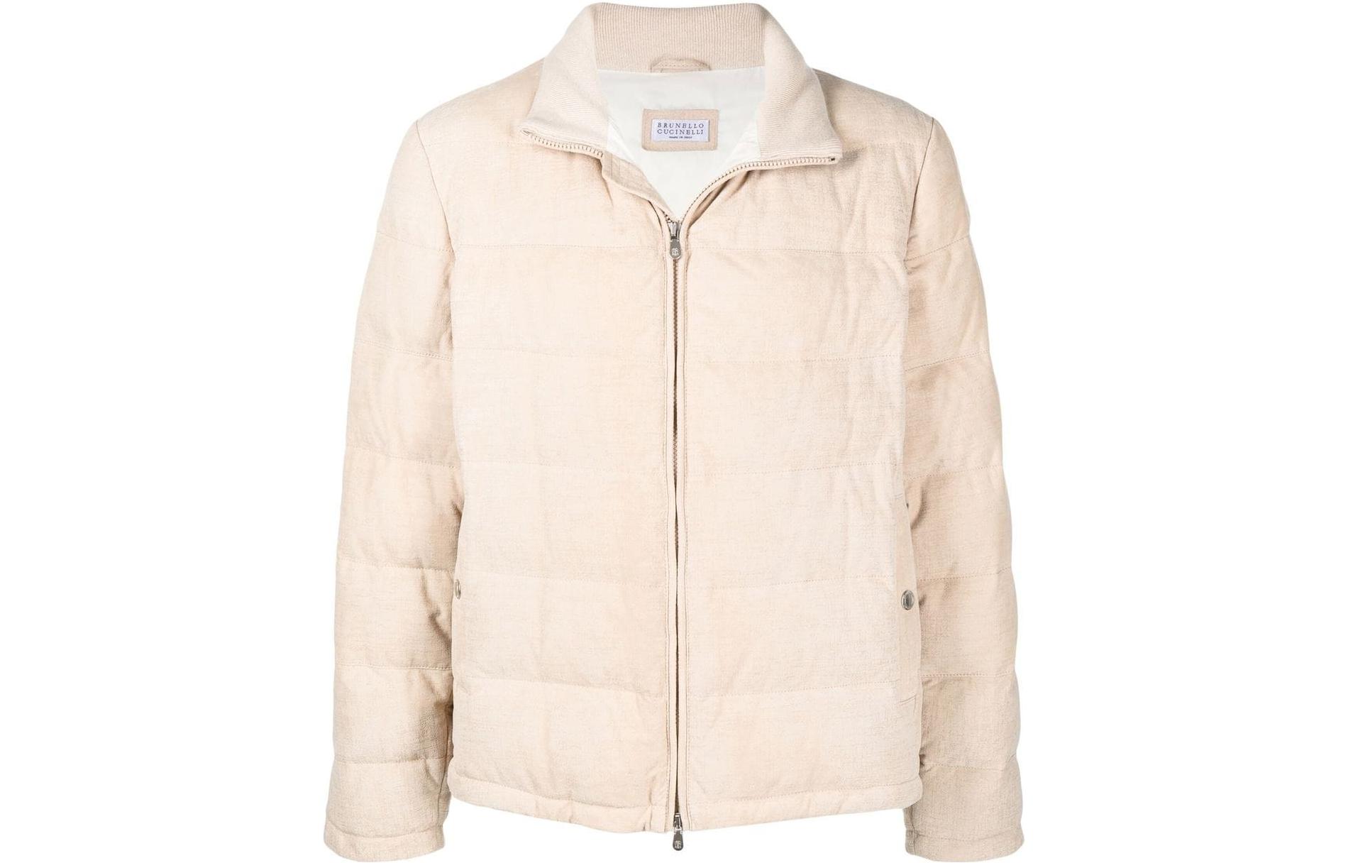 Brunello Cucinelli SS23 Light Beige Solid Stand Collar Jacket MPSTO1784-CHM80