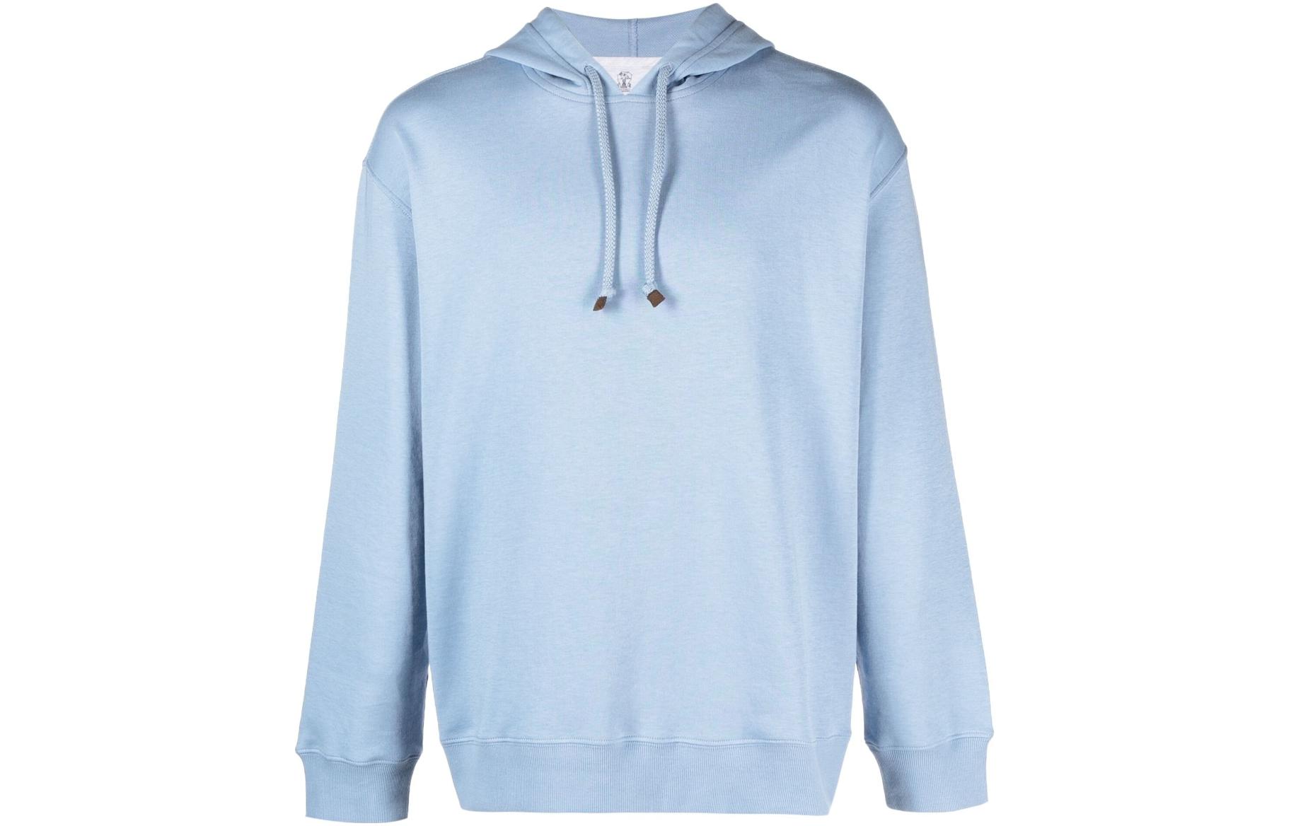 Brunello Cucinelli SS23 Light Blue Solid Drawstring Hoodie Pullover M0T353450-C9671
