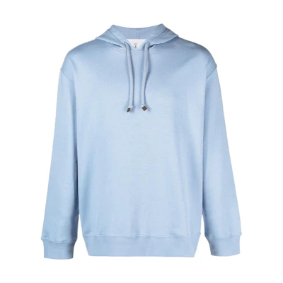 Brunello Cucinelli SS23 Light Blue Solid Drawstring Hoodie Pullover M0T353450-C9671