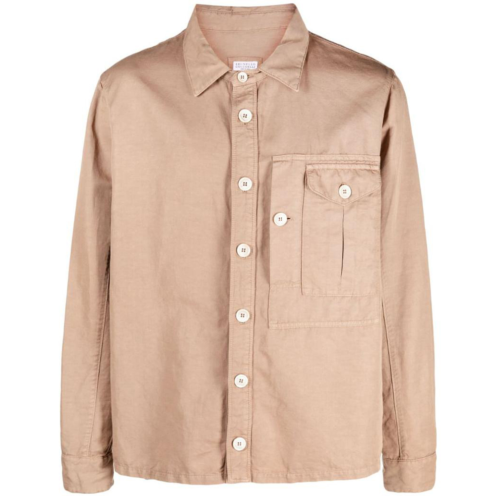 Brunello Cucinelli SS23 Light Brown Long-Sleeve Shirt Jacket M291D6180P-C6268