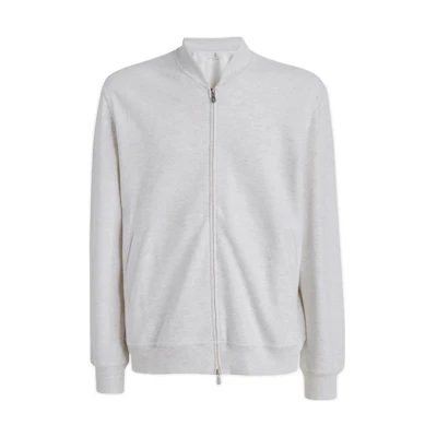 Brunello Cucinelli SS23 Light Grey Zip-Up Ribbed Baseball Collar Sweatshirt M0T359072G-C5917