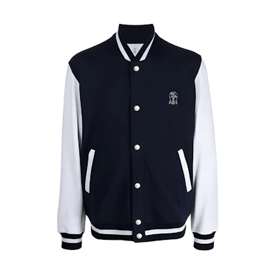 Brunello Cucinelli SS23 Logo Embroidered Bomber Jacket Navy Blue - M0T359022G-CW770