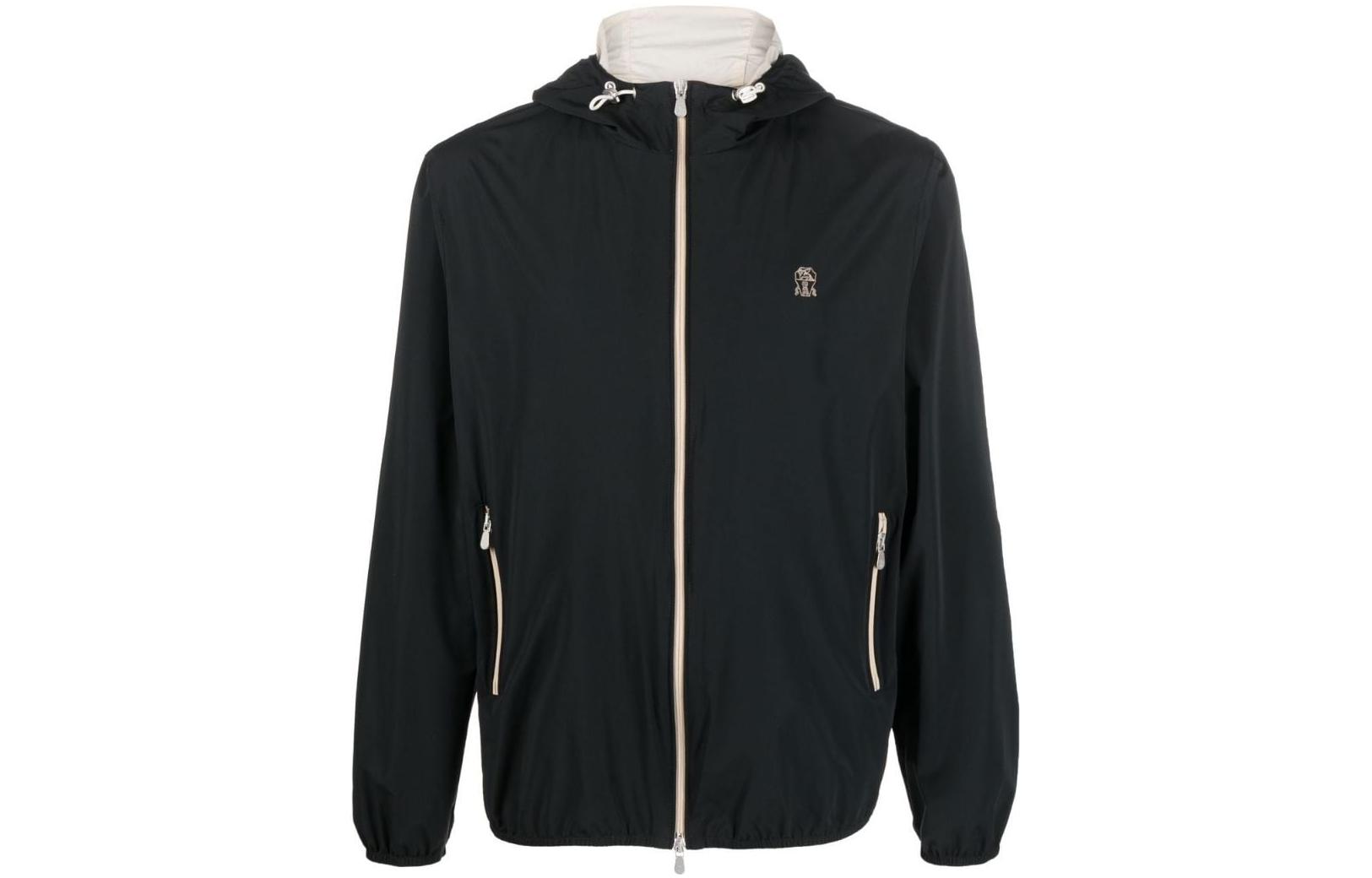 Brunello Cucinelli SS23 Logo Patch Long-Sleeve Zip Jacket Black MM40A7439G-CQD26