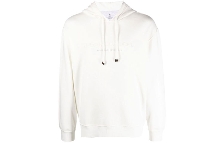 Brunello Cucinelli SS23 Logo Print Pullover Hoodie White () M0T353451-CE139