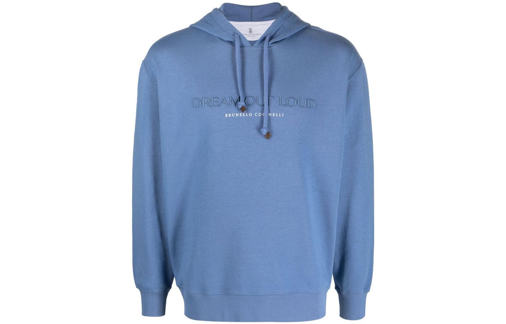Brunello Cucinelli SS23 Logo Print Pullover Hoodie Men’s Blue M0T353451-CUT72