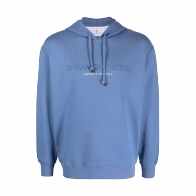 Brunello Cucinelli SS23 Logo Print Pullover Hoodie Men’s Blue M0T353451-CUT72