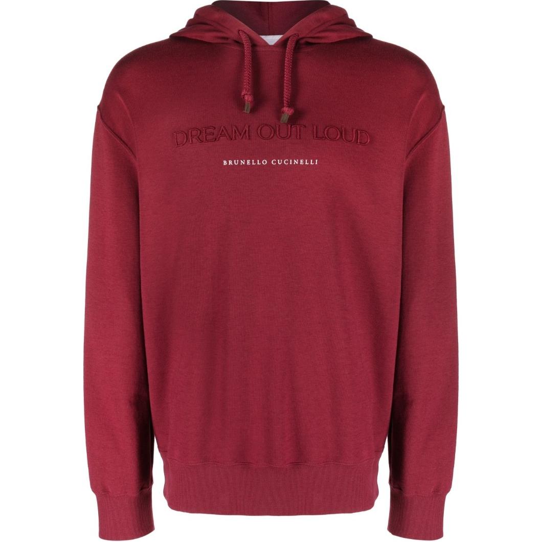 Brunello Cucinelli SS23 Logo Print Pullover Hoodie Burgundy Men M0T353451-CVH37