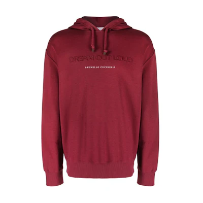 Brunello Cucinelli SS23 Logo Print Pullover Hoodie Burgundy Men M0T353451-CVH37