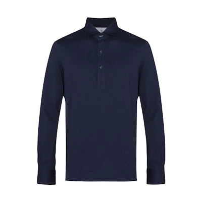 Brunello Cucinelli SS23 Navy Blue Long Sleeve Polo Shirt. MTS403914-C9670