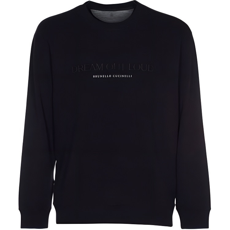 Brunello Cucinelli SS23 Navy Blue Crewneck Sweatshirt with Letter Print () M0T353441-CW770
