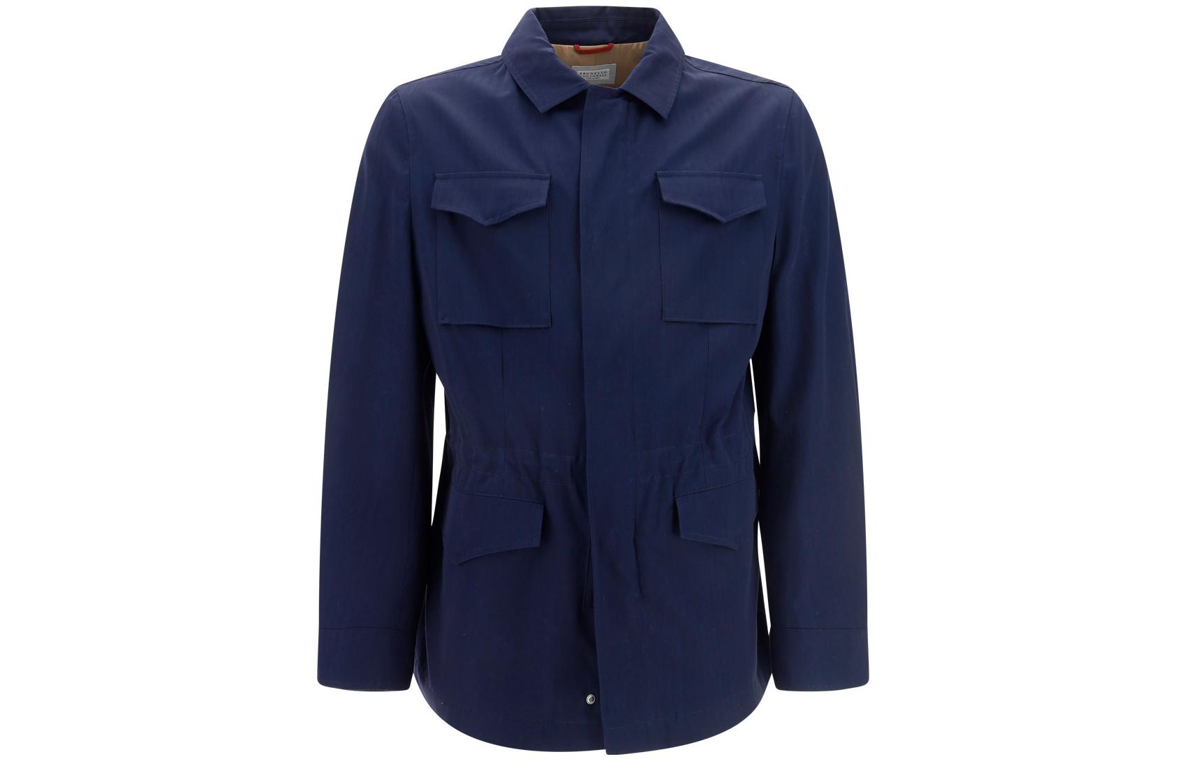 Brunello Cucinelli SS23 Navy Blue Solid Long-Sleeve Jacket with Chest Pocket MS4556498-CBN45