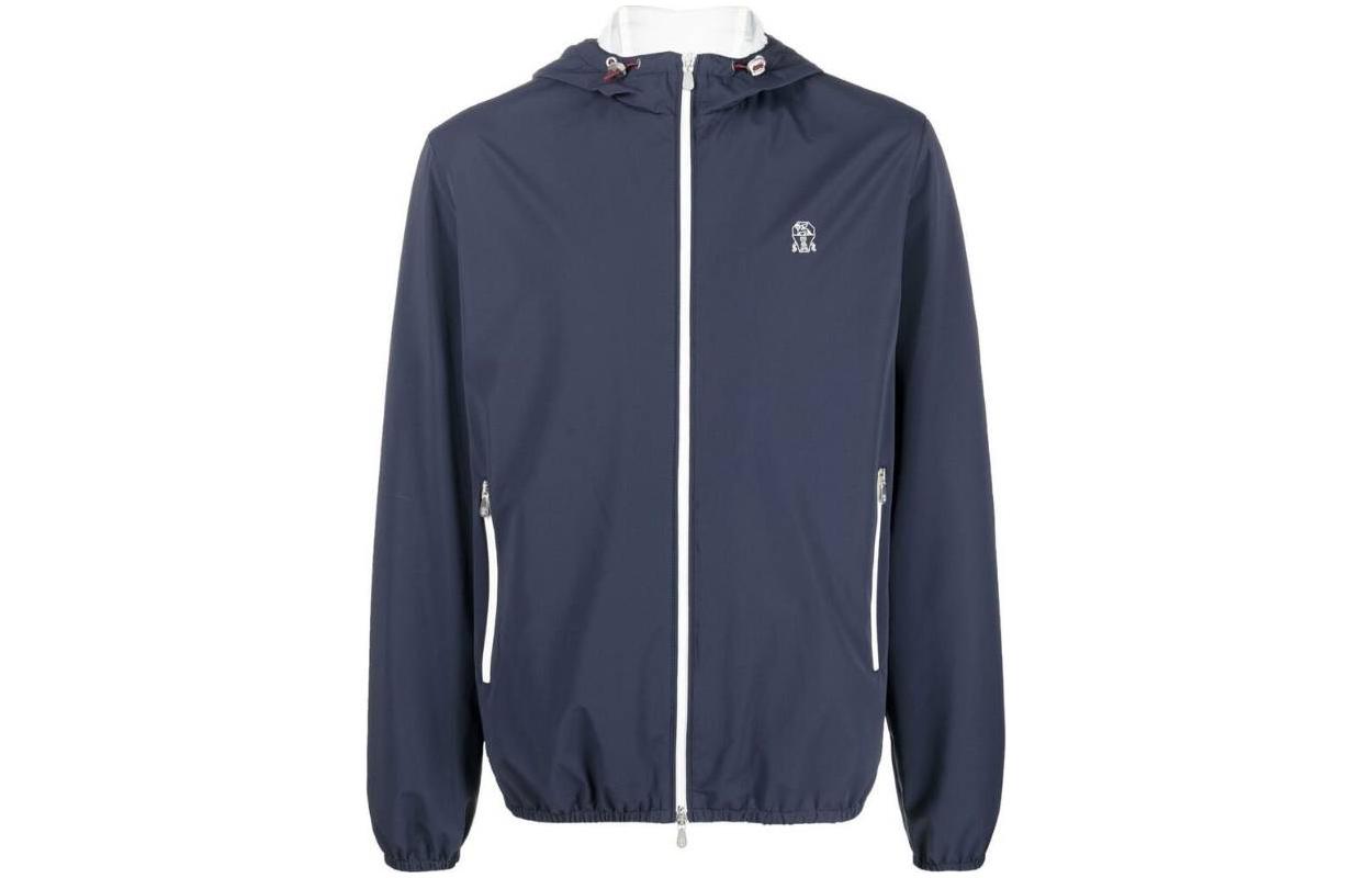 Brunello Cucinelli SS23 Navy Blue Waterproof Logo Embroidered Jacket for Men MM40A7439G-CQ851