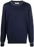 Brunello Cucinelli SS23 Navy Striped Trim Long-Sleeve Crewneck Sweatshirt M29802000-CTU35 Brunello Cucinelli SS23 Navy Striped Trim Long-Sleeve Crewneck Sweatshirt M29802000-CTU35